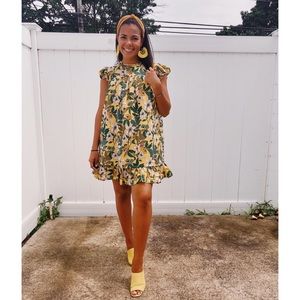 Who What Wear Yellow Floral Print Babydoll Dress